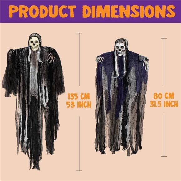 3 Pack Hanging Skeleton Ghost Decorations - Adjustable Grim Reaper Outdoor Decor - Picture 5 of 8